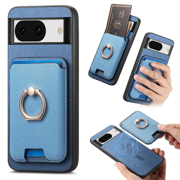 For Google Pixel 8a Case Detachable Magnetic Card Bag Leather+TPU Phone Cover - Blue