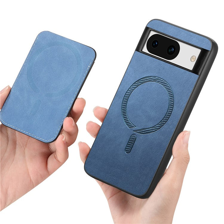 For Google Pixel 8a Case Detachable Magnetic Card Bag Leather+TPU Phone Cover - Blue