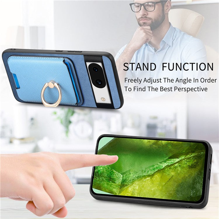 For Google Pixel 8a Case Detachable Magnetic Card Bag Leather+TPU Phone Cover - Blue