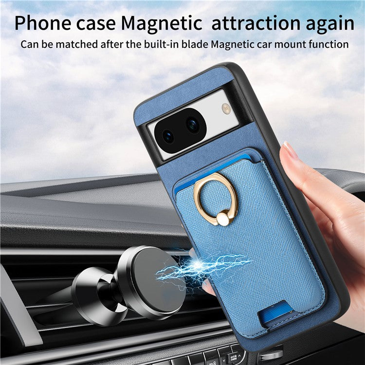 For Google Pixel 8a Case Detachable Magnetic Card Bag Leather+TPU Phone Cover - Blue