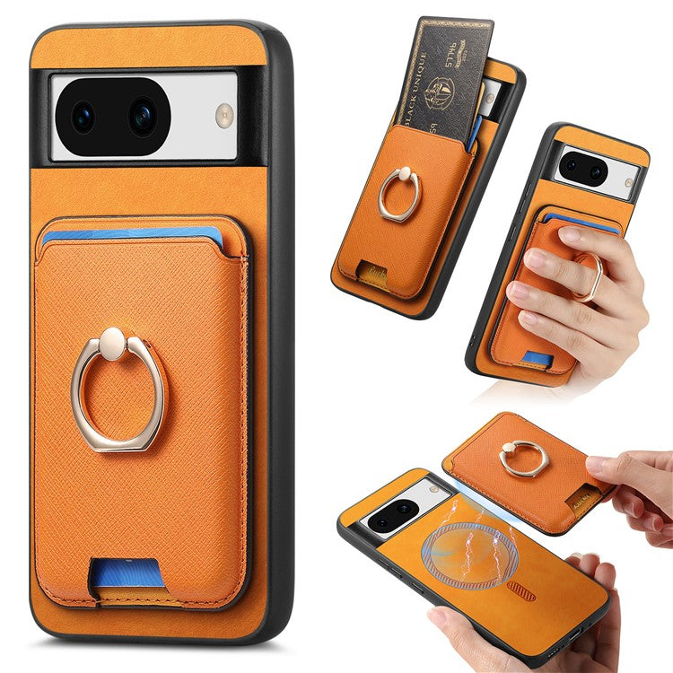 For Google Pixel 8a Case Detachable Magnetic Card Bag Leather+TPU Phone Cover - Orange