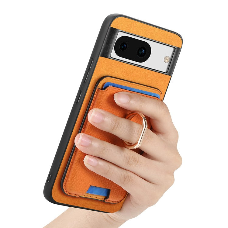 For Google Pixel 8a Case Detachable Magnetic Card Bag Leather+TPU Phone Cover - Orange