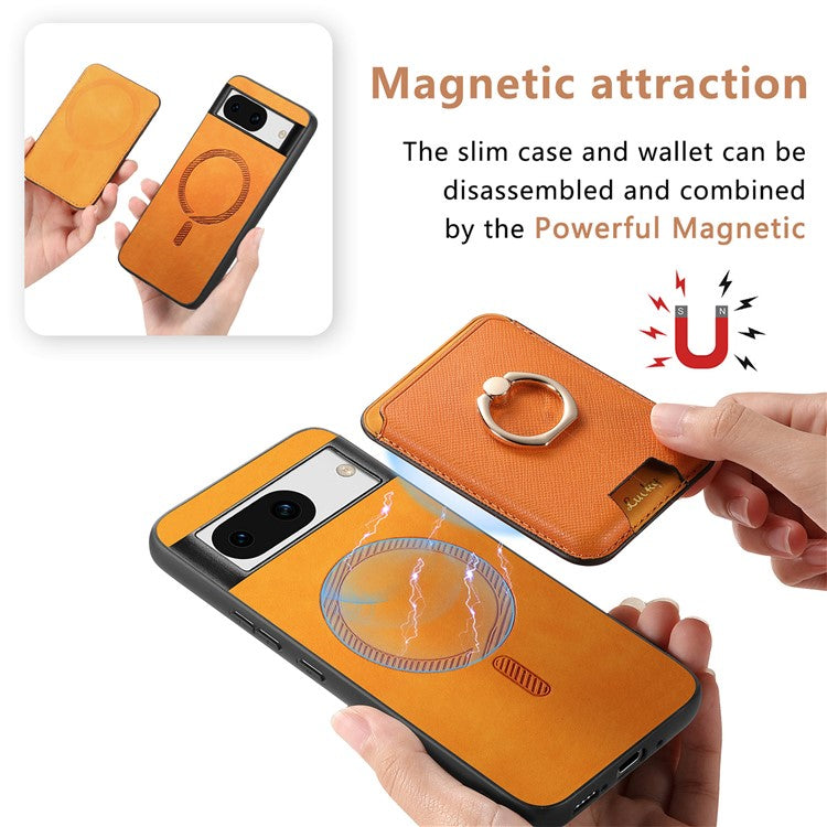 For Google Pixel 8a Case Detachable Magnetic Card Bag Leather+TPU Phone Cover - Orange