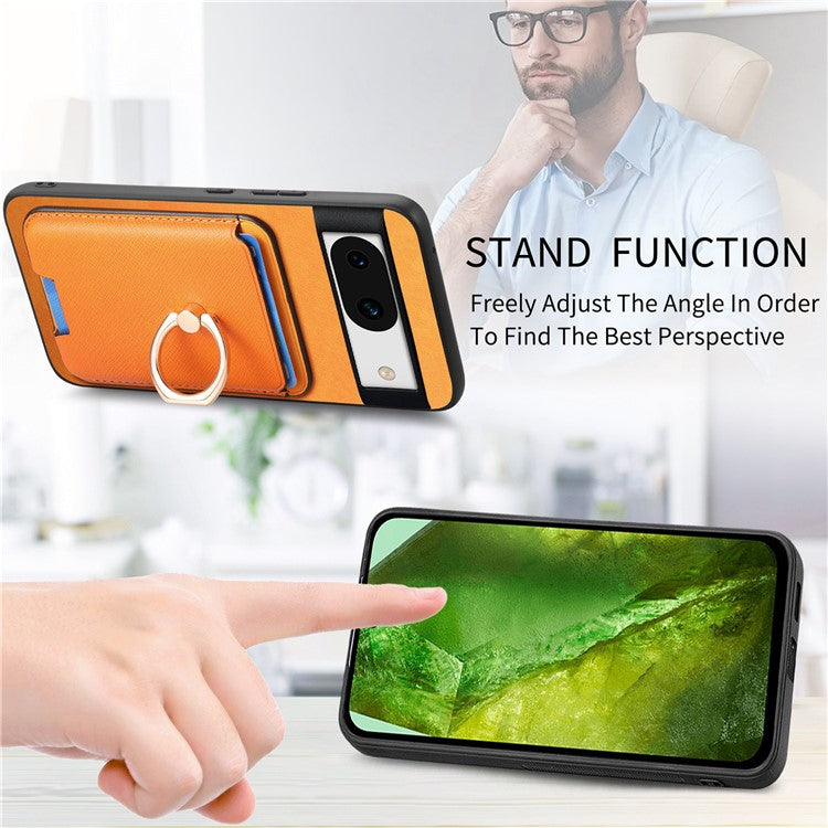 For Google Pixel 8a Case Detachable Magnetic Card Bag Leather+TPU Phone Cover - Orange