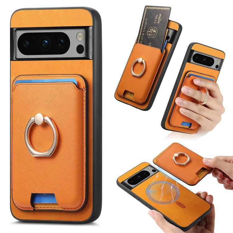 For Google Pixel 8 Pro Magnetic Case Detachable Card Holder Leather+TPU Phone Cover - Orange