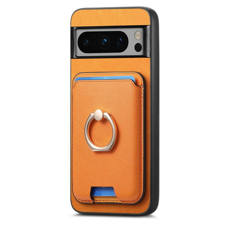 For Google Pixel 8 Pro Magnetic Case Detachable Card Holder Leather+TPU Phone Cover - Orange