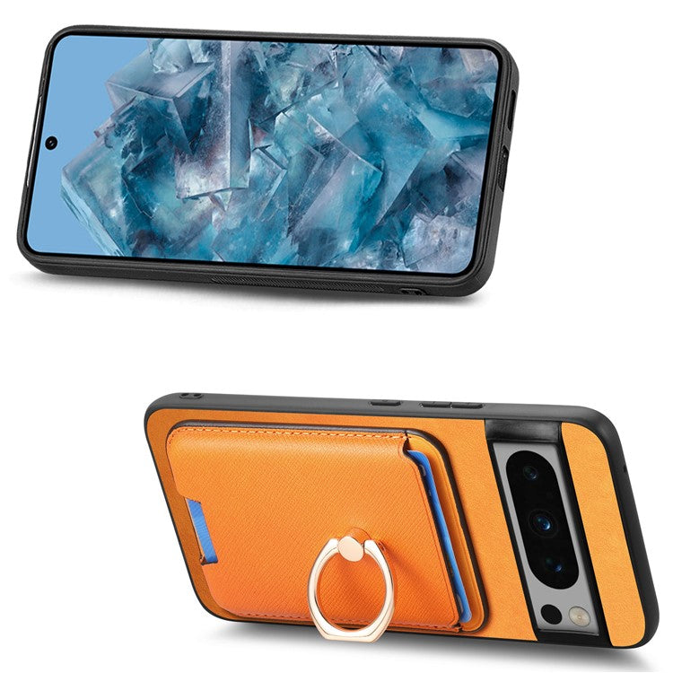 For Google Pixel 8 Pro Magnetic Case Detachable Card Holder Leather+TPU Phone Cover - Orange