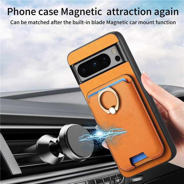 For Google Pixel 8 Pro Magnetic Case Detachable Card Holder Leather+TPU Phone Cover - Orange