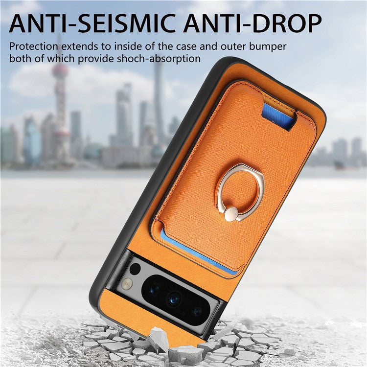 For Google Pixel 8 Pro Magnetic Case Detachable Card Holder Leather+TPU Phone Cover - Orange