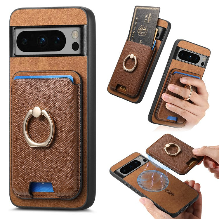 For Google Pixel 8 Pro Magnetic Case Detachable Card Holder Leather+TPU Phone Cover - Brown