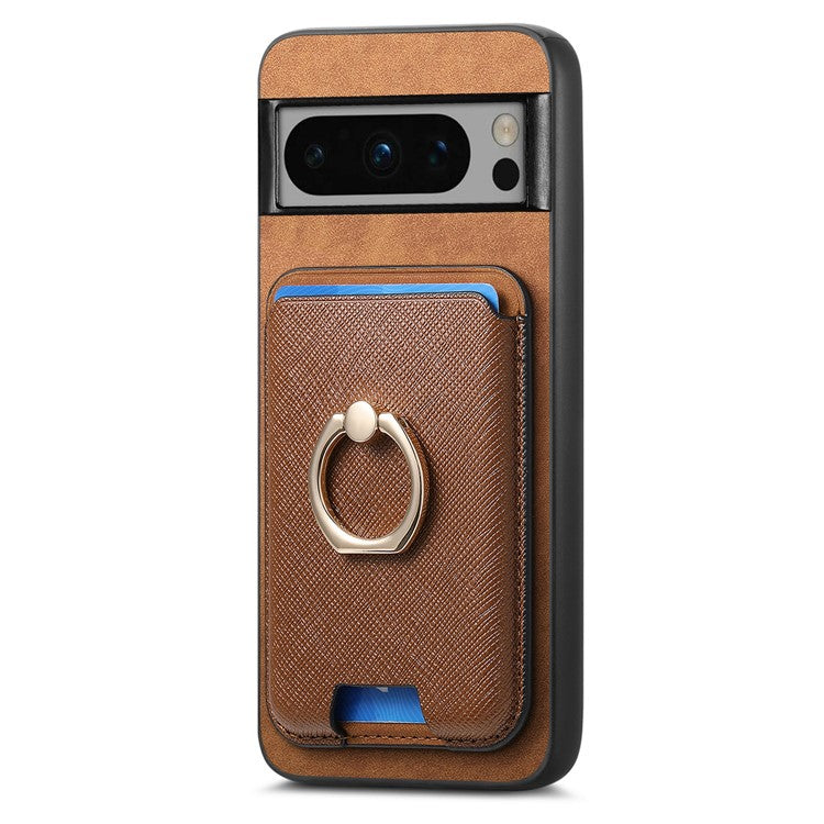 For Google Pixel 8 Pro Magnetic Case Detachable Card Holder Leather+TPU Phone Cover - Brown