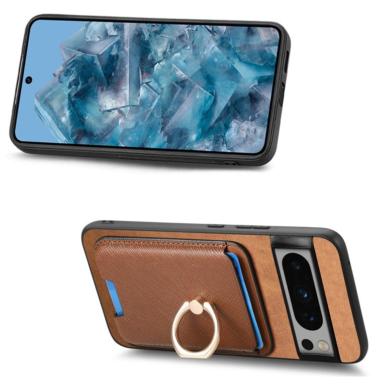 For Google Pixel 8 Pro Magnetic Case Detachable Card Holder Leather+TPU Phone Cover - Brown