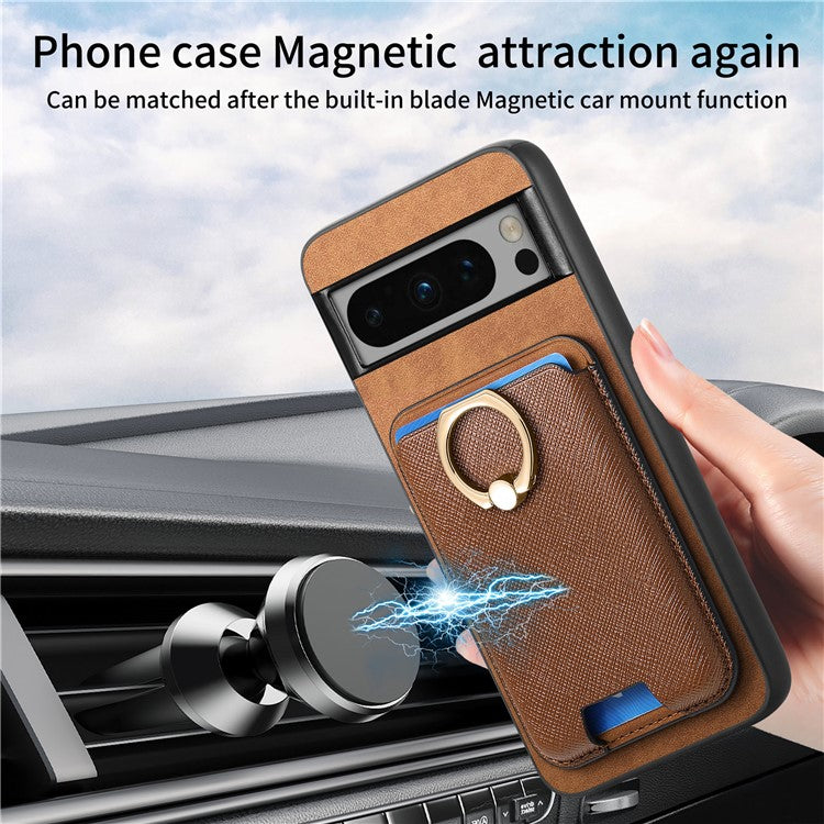 For Google Pixel 8 Pro Magnetic Case Detachable Card Holder Leather+TPU Phone Cover - Brown