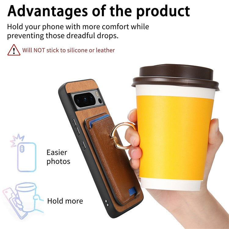 For Google Pixel 8 Pro Magnetic Case Detachable Card Holder Leather+TPU Phone Cover - Brown