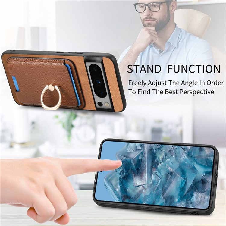 For Google Pixel 8 Pro Magnetic Case Detachable Card Holder Leather+TPU Phone Cover - Brown