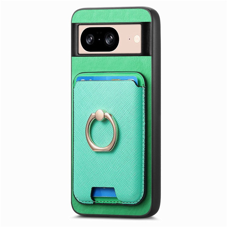 For Google Pixel 8 Case Card Holder Detachable Leather Coated TPU Phone Cover - Green