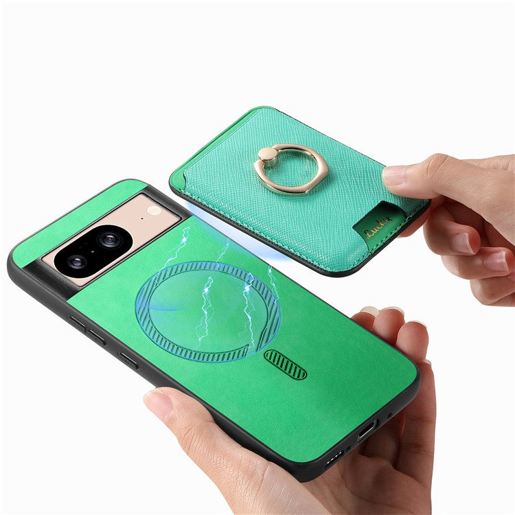 For Google Pixel 8 Case Card Holder Detachable Leather Coated TPU Phone Cover - Green