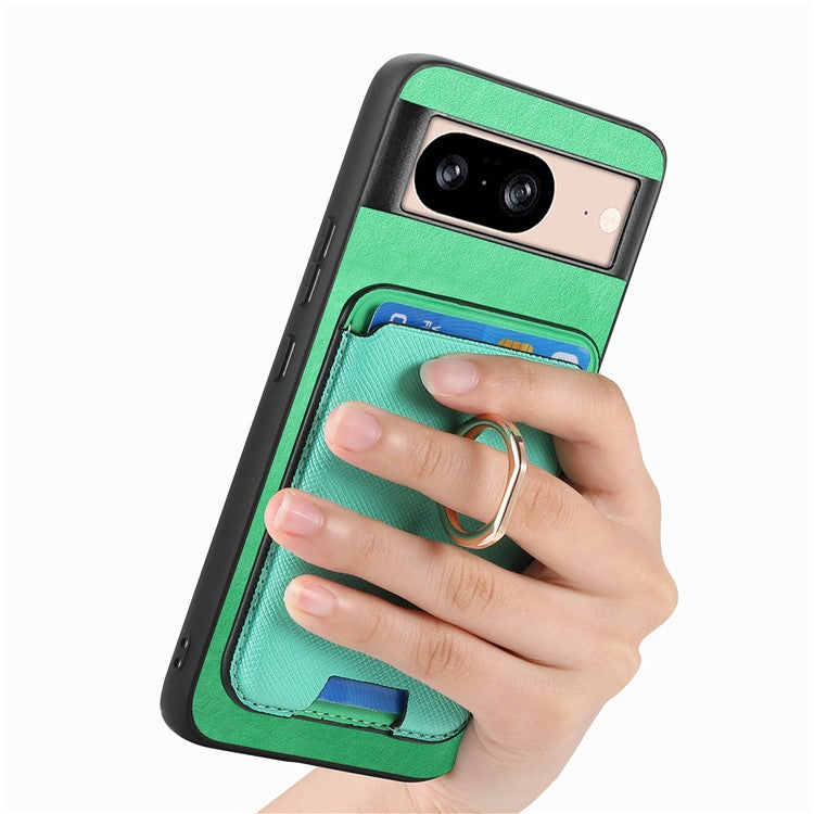 For Google Pixel 8 Case Card Holder Detachable Leather Coated TPU Phone Cover - Green