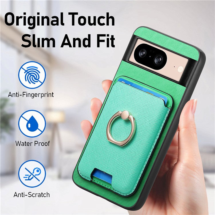 For Google Pixel 8 Case Card Holder Detachable Leather Coated TPU Phone Cover - Green