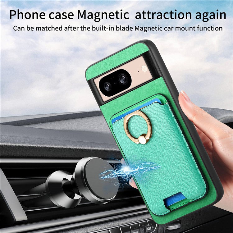 For Google Pixel 8 Case Card Holder Detachable Leather Coated TPU Phone Cover - Green