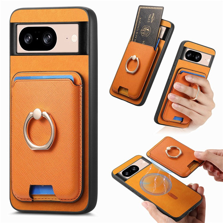 For Google Pixel 8 Case Card Holder Detachable Leather Coated TPU Phone Cover - Orange