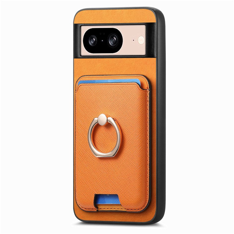 For Google Pixel 8 Case Card Holder Detachable Leather Coated TPU Phone Cover - Orange