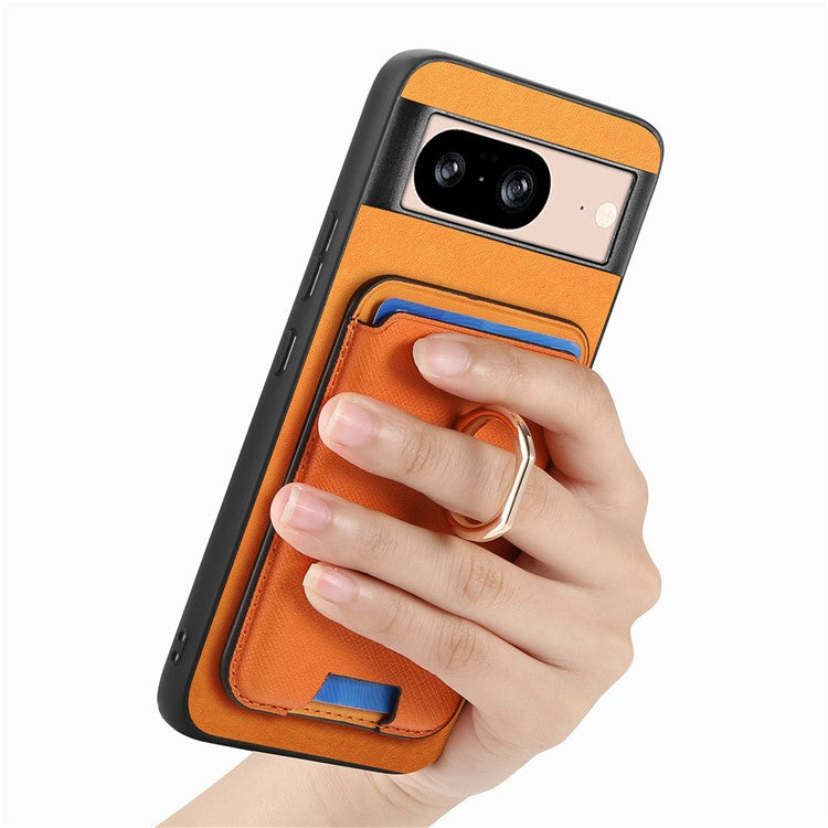 For Google Pixel 8 Case Card Holder Detachable Leather Coated TPU Phone Cover - Orange