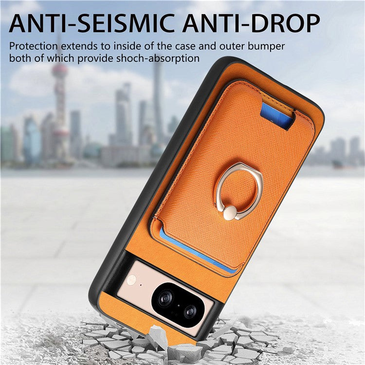 For Google Pixel 8 Case Card Holder Detachable Leather Coated TPU Phone Cover - Orange