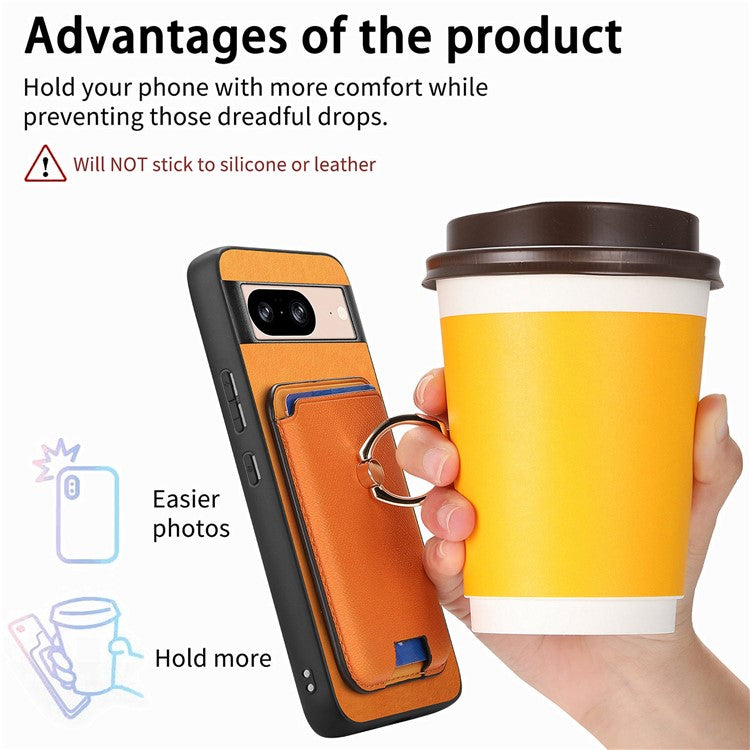 For Google Pixel 8 Case Card Holder Detachable Leather Coated TPU Phone Cover - Orange