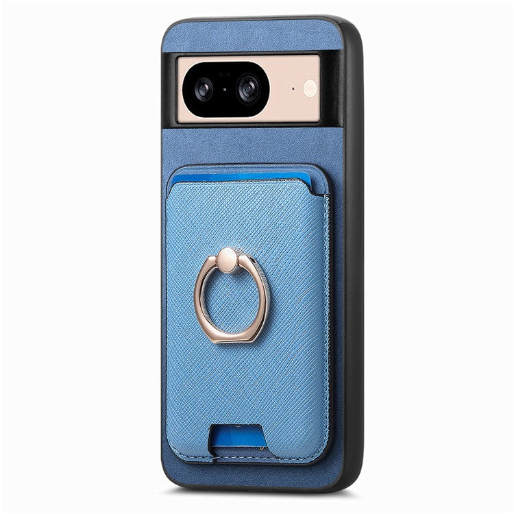 For Google Pixel 8 Case Card Holder Detachable Leather Coated TPU Phone Cover - Blue