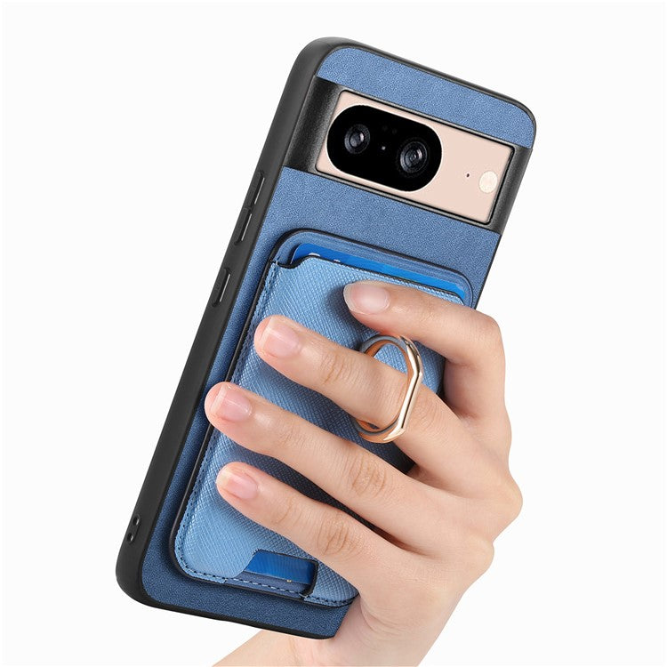 For Google Pixel 8 Case Card Holder Detachable Leather Coated TPU Phone Cover - Blue