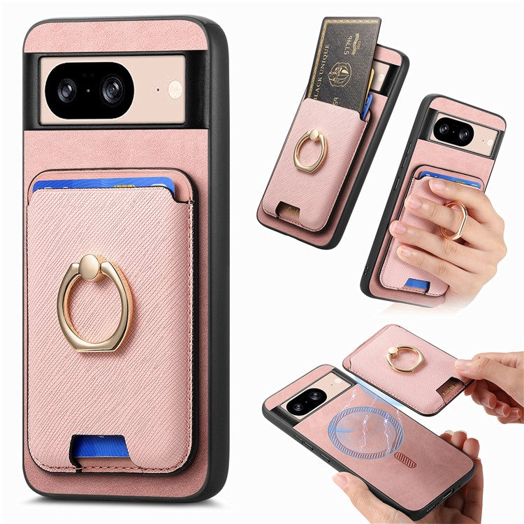 For Google Pixel 8 Case Card Holder Detachable Leather Coated TPU Phone Cover - Rose Gold