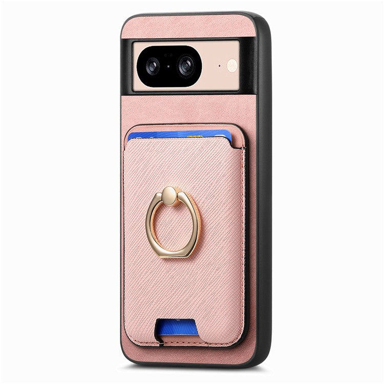 For Google Pixel 8 Case Card Holder Detachable Leather Coated TPU Phone Cover - Rose Gold