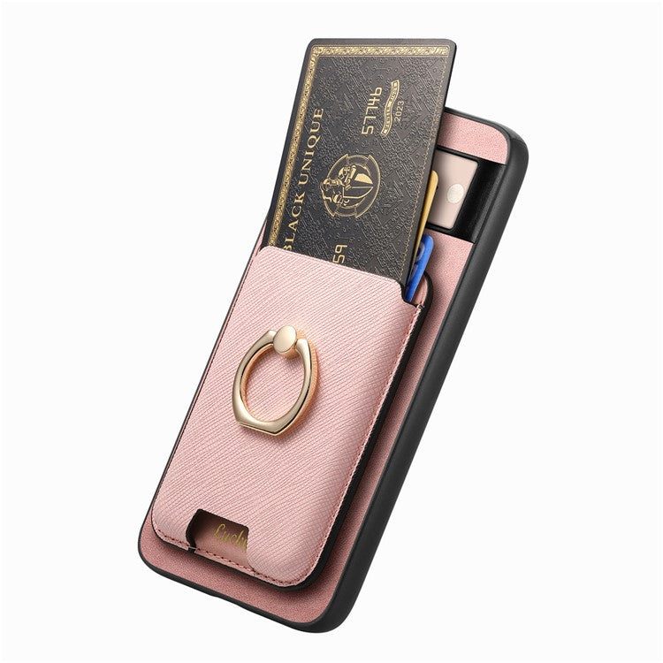 For Google Pixel 8 Case Card Holder Detachable Leather Coated TPU Phone Cover - Rose Gold