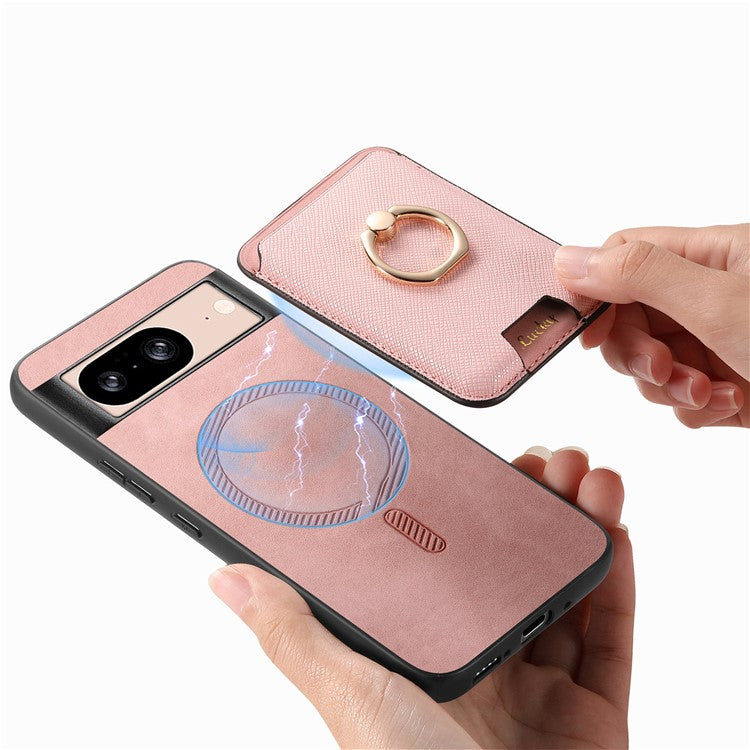 For Google Pixel 8 Case Card Holder Detachable Leather Coated TPU Phone Cover - Rose Gold