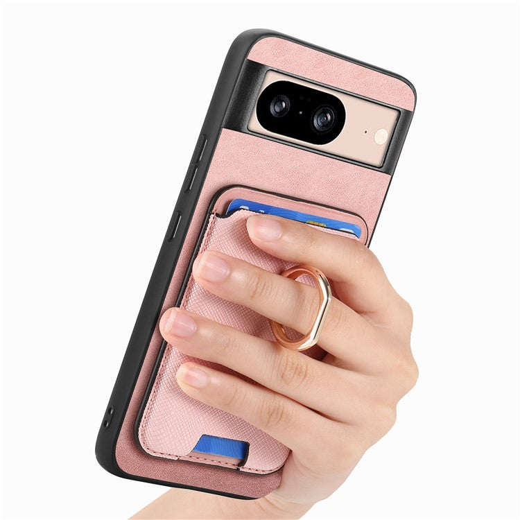 For Google Pixel 8 Case Card Holder Detachable Leather Coated TPU Phone Cover - Rose Gold