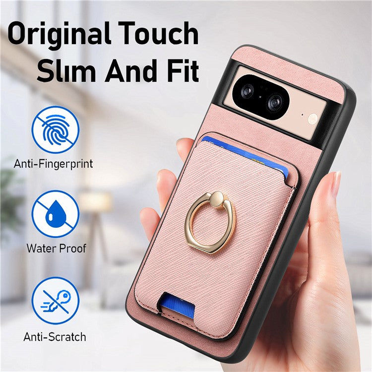 For Google Pixel 8 Case Card Holder Detachable Leather Coated TPU Phone Cover - Rose Gold