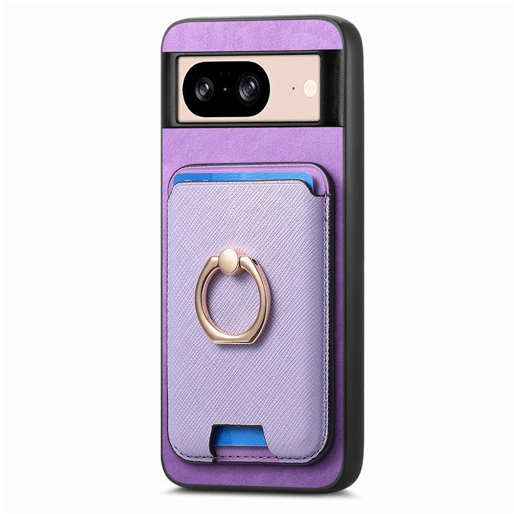 For Google Pixel 8 Case Card Holder Detachable Leather Coated TPU Phone Cover - Purple