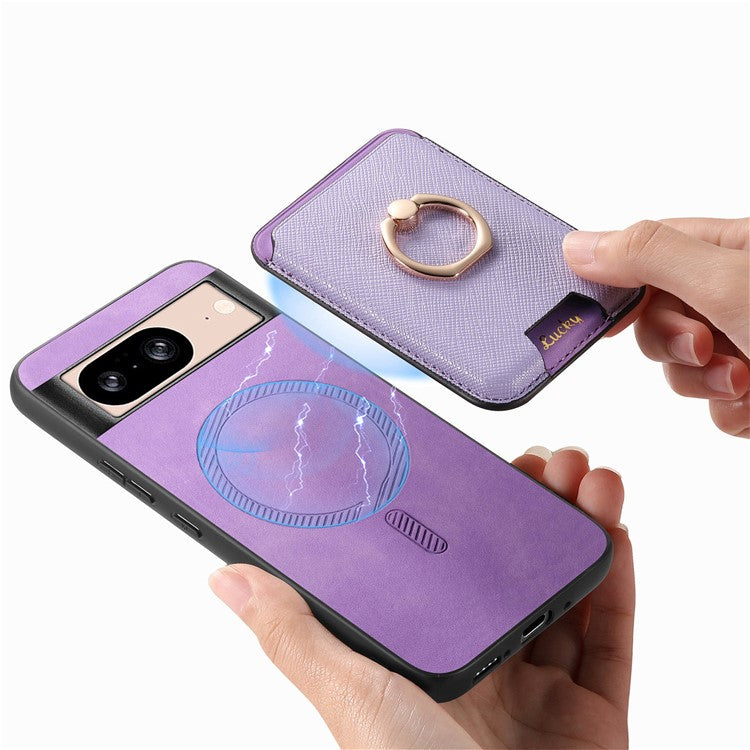 For Google Pixel 8 Case Card Holder Detachable Leather Coated TPU Phone Cover - Purple