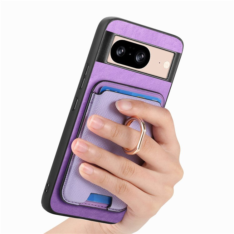 For Google Pixel 8 Case Card Holder Detachable Leather Coated TPU Phone Cover - Purple