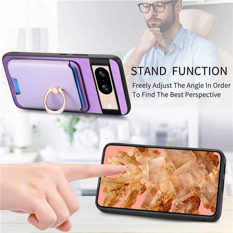 For Google Pixel 8 Case Card Holder Detachable Leather Coated TPU Phone Cover - Purple