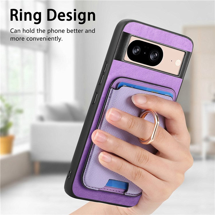 For Google Pixel 8 Case Card Holder Detachable Leather Coated TPU Phone Cover - Purple