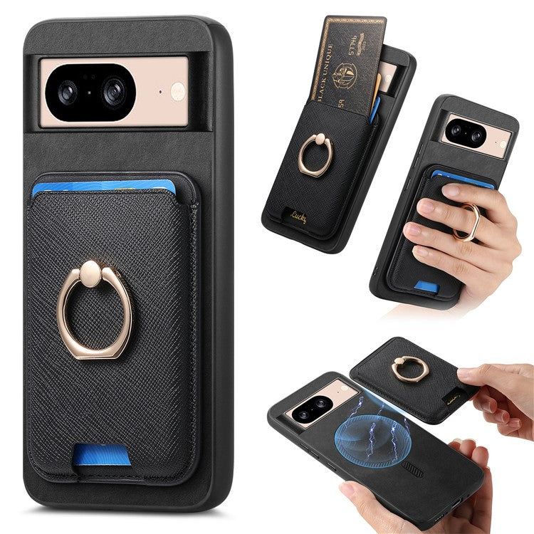 For Google Pixel 8 Case Card Holder Detachable Leather Coated TPU Phone Cover - Black