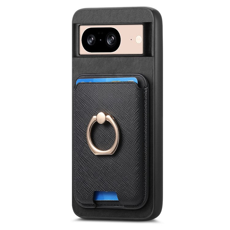 For Google Pixel 8 Case Card Holder Detachable Leather Coated TPU Phone Cover - Black