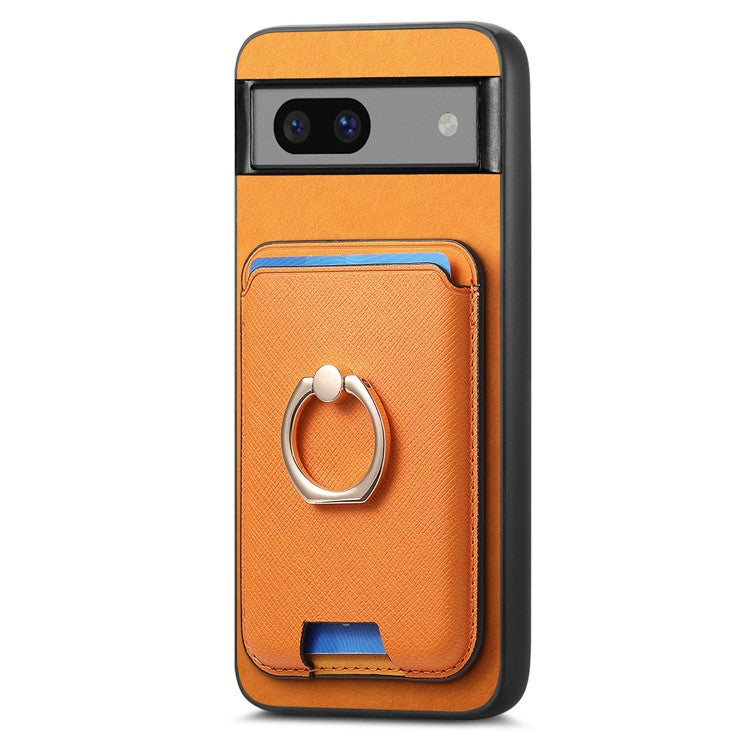 For Google Pixel 7a Case Detachable 2-in-1 Phone Cover with Ring Holder Card Bag - Orange