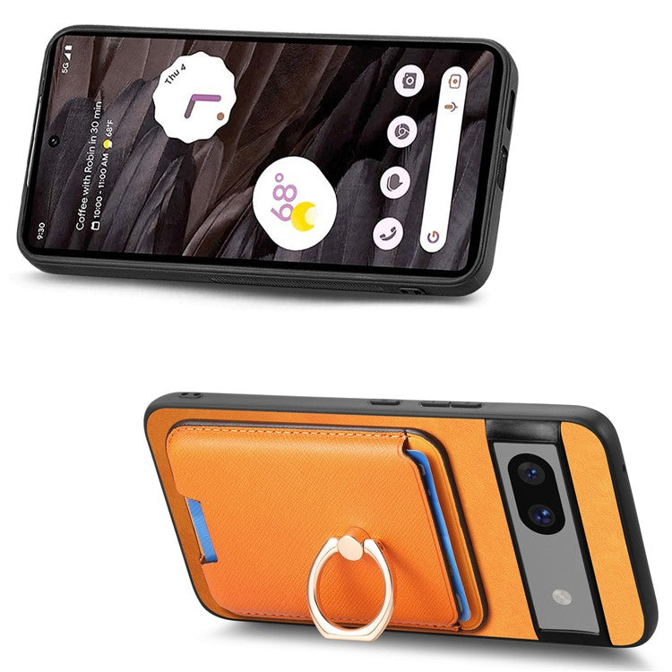 For Google Pixel 7a Case Detachable 2-in-1 Phone Cover with Ring Holder Card Bag - Orange