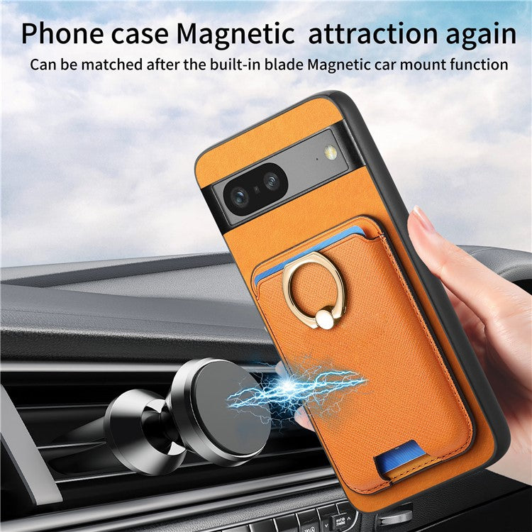 For Google Pixel 7a Case Detachable 2-in-1 Phone Cover with Ring Holder Card Bag - Orange