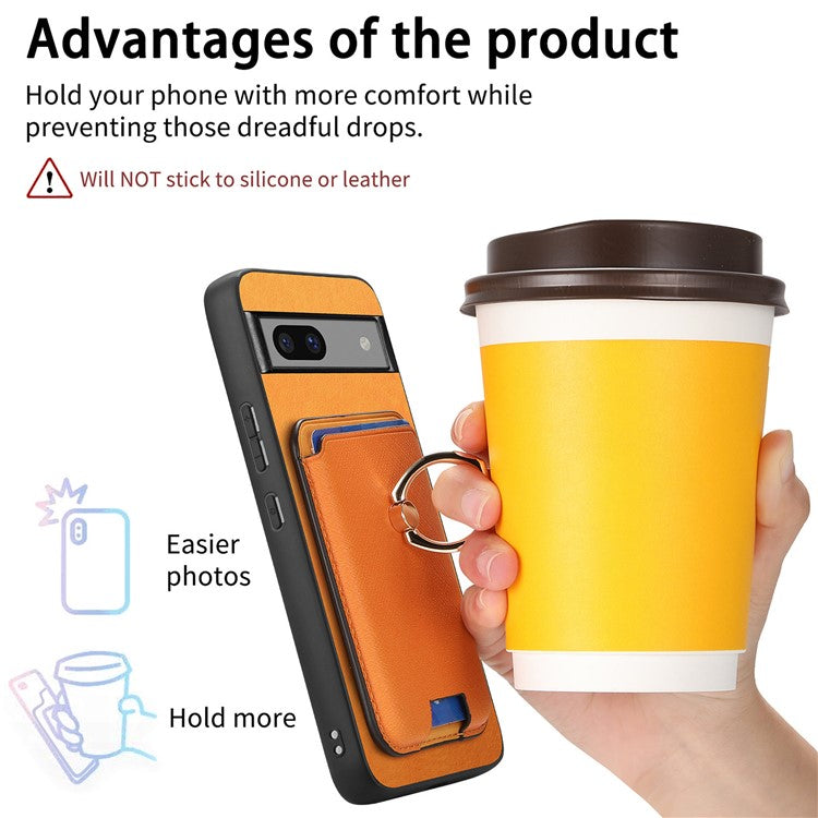 For Google Pixel 7a Case Detachable 2-in-1 Phone Cover with Ring Holder Card Bag - Orange