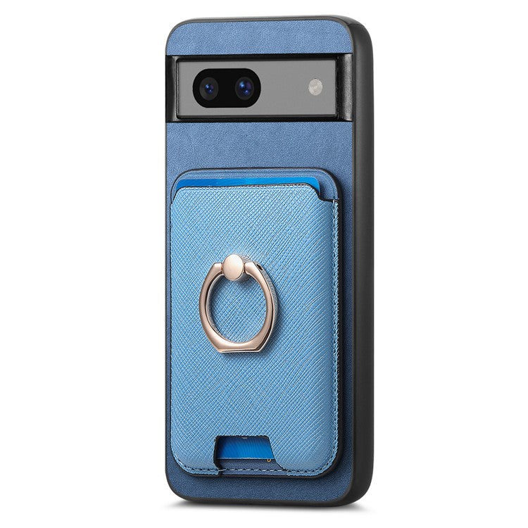 For Google Pixel 7a Case Detachable 2-in-1 Phone Cover with Ring Holder Card Bag - Blue