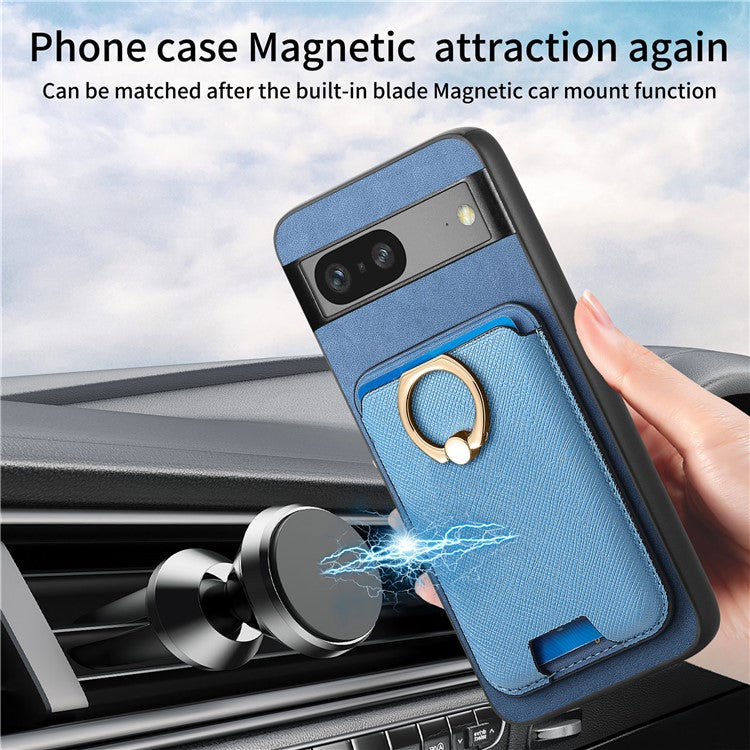 For Google Pixel 7a Case Detachable 2-in-1 Phone Cover with Ring Holder Card Bag - Blue